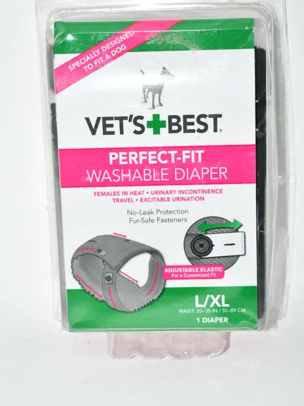 Vet's Best Perfect Fit Washable Female Dog Diaper, L/XL, Black, 20-35